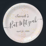 Watercolor Pink x Gold Bat Mitzvah Paper Plate<br><div class="desc">This chic and elegant bat mitzvah paper plate features a white background with blush pink brush strokes in watercolor and faux gold splatters. Personalize it for your needs. You can find more matching products at my store.</div>