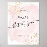 Watercolor Pink x Gold Bat Mitzvah Welcome Foil Prints<br><div class="desc">This chic and elegant bat mitzvah welcome sign/sign poster features a white background with blush pink brush strokes in watercolor and gold foil splatters. Personalize it for your needs. You can find more matching products at my store.</div>