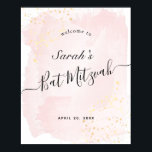 Watercolor Pink x Gold Bat Mitzvah Welcome Sign<br><div class="desc">This chic and elegant bat mitzvah welcome sign poster features a white background with blush pink brush strokes in watercolor and faux gold splatters. Personalize it for your needs. You can find more matching products at my store.</div>