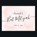 Watercolor Pink x Gold Bat Mitzvah Welcome Sign<br><div class="desc">This chic and elegant bat mitzvah welcome sign poster features a white background with blush pink brush strokes in watercolor and faux gold splatters. Personalize it for your needs. You can find more matching products at my store.</div>