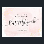 Watercolor Pink x Gold Bat Mitzvah Welcome Sign<br><div class="desc">This chic and elegant bat mitzvah welcome sign poster features a white background with blush pink brush strokes in watercolor and faux gold splatters. Personalize it for your needs. You can find more matching products at my store.</div>