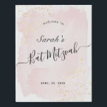 Watercolor Pink x Gold Bat Mitzvah Welcome Sign<br><div class="desc">This chic and elegant bat mitzvah welcome sign/sign in board/canvas art features a white background with blush pink brush strokes in watercolor and faux gold splatters. Personalize it for your needs. You can find more matching products at my store.</div>