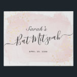 Watercolor Pink x Gold Bat Mitzvah Welcome Sign<br><div class="desc">This chic and elegant bat mitzvah welcome sign/sign in board/canvas art features a white background with blush pink brush strokes in watercolor and faux gold splatters. Personalize it for your needs. You can find more matching products at my store.</div>