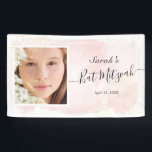 Watercolor Pink x Gold Photo Bat Mitzvah Banner<br><div class="desc">This chic and elegant photo banner features a white background with blush pink brush strokes in watercolor and faux gold splatters. Personalize it for your needs. You can find more matching products at my store.</div>