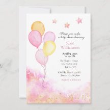 Watercolor Pink & Yellow Balloon Baby Shower