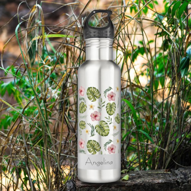 Watercolor pink yellow flower name 710 ml water bottle (Creator Uploaded)