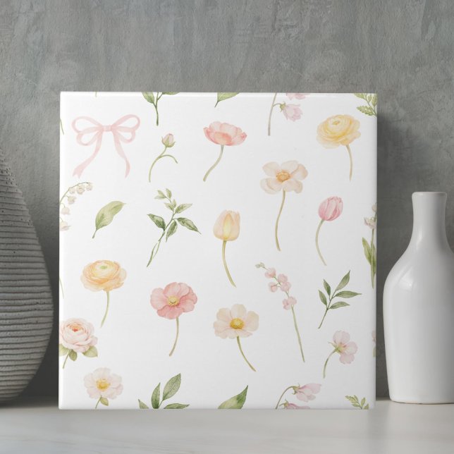 Watercolor Pink Yellow Flower Pattern Floral Tile (Creator Uploaded)