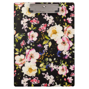 Watercolor Pink Yellow Roses Black Background Clipboard