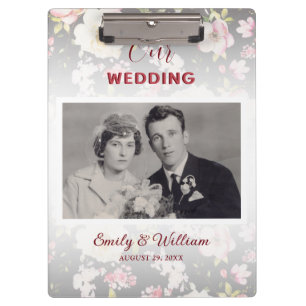 Watercolor Pink Yellow Roses,black blurred,Wedding Clipboard