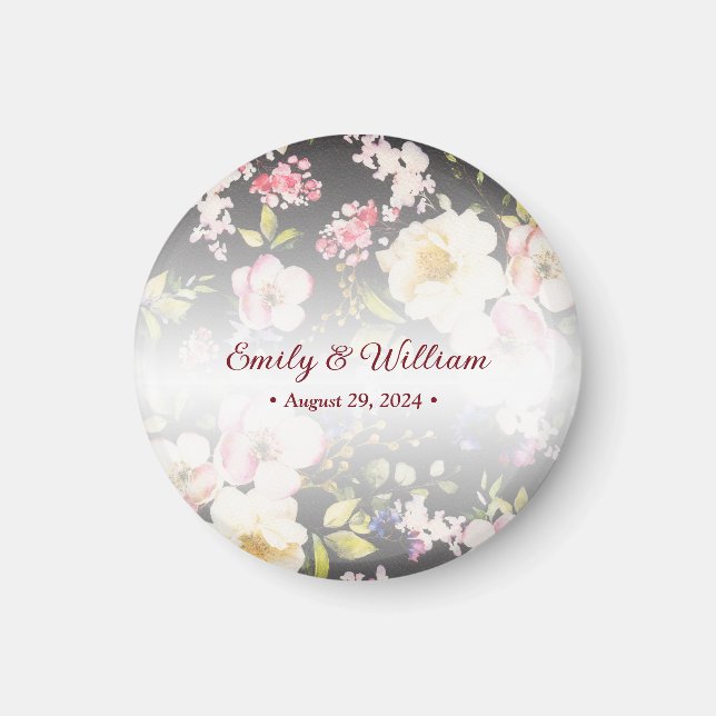 Watercolor Pink Yellow Roses,black blurred,Wedding Magnet (Front)