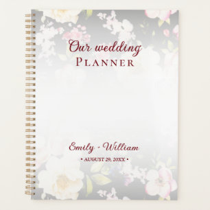 Watercolor Pink Yellow Roses,black blurred,Wedding Planner