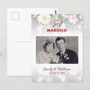 Watercolor Pink Yellow Roses,black blurred,Wedding Postcard