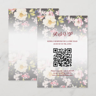 Watercolor Pink Yellow Roses,black blurred,Wedding RSVP Card