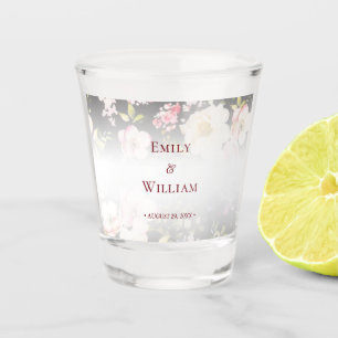 Watercolor Pink Yellow Roses,black blurred,Wedding Shot Glass