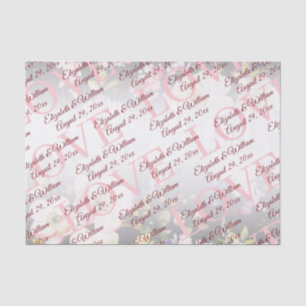 Watercolor Pink Yellow Roses,black blurred,Wedding Tissue Paper