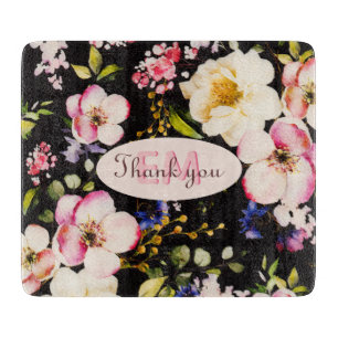 Watercolor Pink & Yellow Roses on Black, Birthday Cutting Board