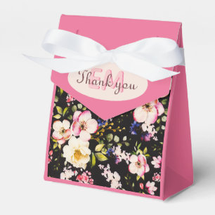 Watercolor Pink & Yellow Roses on Black, Birthday Favor Box
