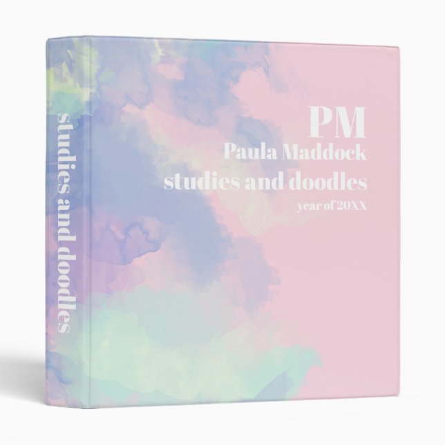 Watercolor Pinkish Abstract Monogram Name 3 Ring Binder (Front/Spine)