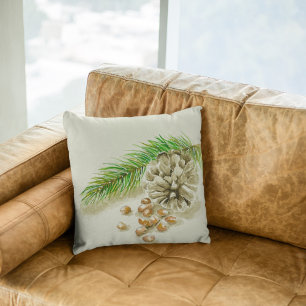 Watercolor Pinõn Nuts Pinecone New Mexico Throw Pillow