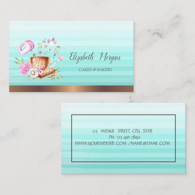 Watercolor Piping Bag Flowers Bakery Tools Business Card (Front/Back)