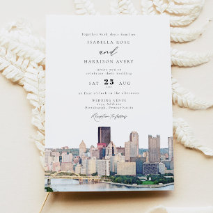 Watercolor Pittsburgh Pennsylvania Skyline Wedding Invitation