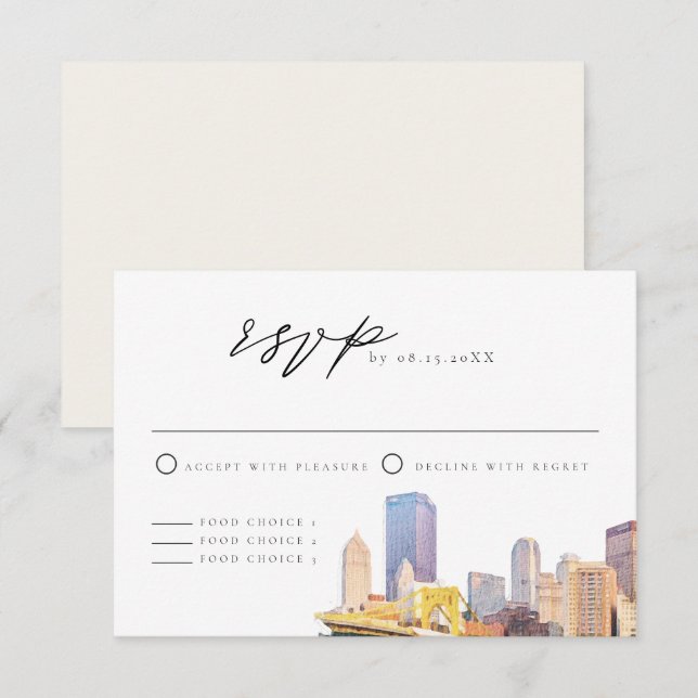 Watercolor Pittsburgh Skyline RSVP Card (Front/Back)