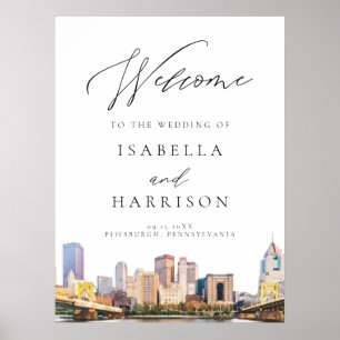 Watercolor Pittsburgh Skyline Wedding Welcome Sign