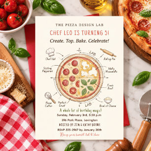 Watercolor Pizza Chef Lab Science Cooking Birthday Invitation