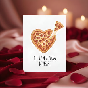Watercolor Pizza Heart Valentine’s Day Love Card