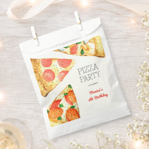 Watercolor pizza party birthday favour bag