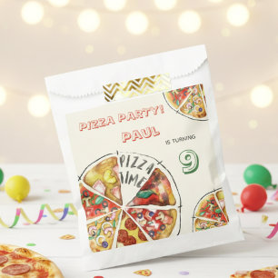 Watercolor pizza party birthday favour bag