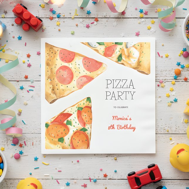 Watercolor pizza party birthday napkin (Creator Uploaded)