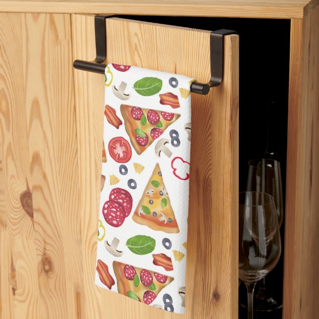 Watercolor Pizza Slices Pattern Kitchen Towel (Thirds Fold)