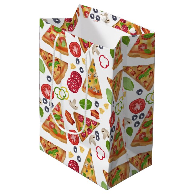 Watercolor Pizza Slices Pattern Medium Gift Bag (Front Angled)