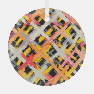 Watercolor plaid, bold, colourful, diagonal. glass ornament