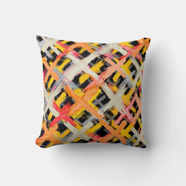 Watercolor plaid, bold, colourful, diagonal. throw pillow (Front)