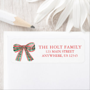 Watercolor Plaid Christmas Bow Return Address