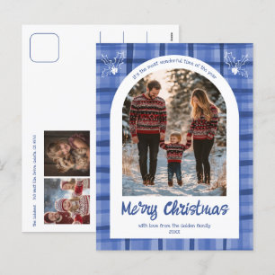 Watercolor Plaid Christmas Custom Arch 3 Photo  Holiday Postcard