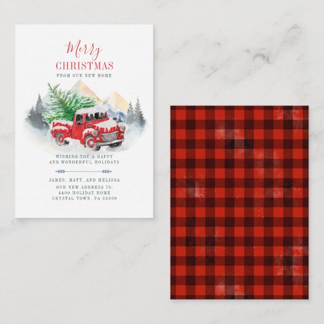 Watercolor Plaid Christmas Moving Announcement (Front/Back)