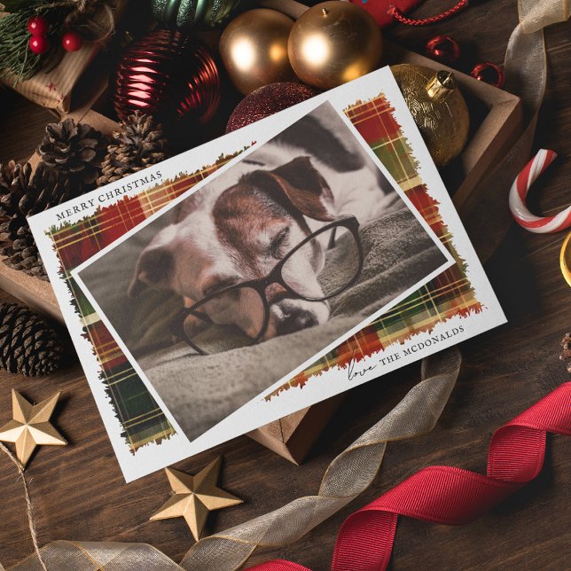 Watercolor Plaid Custom Photo Christmas Holiday Card (Creator Uploaded)