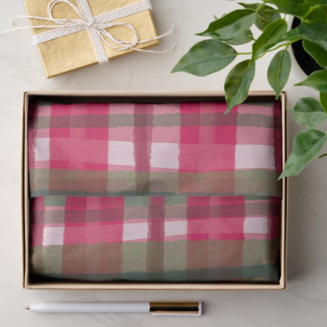 Watercolor Plaid Hand-Drawn Modern Rustic Preppy Tissue Paper (Gift)