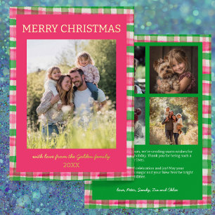 Watercolor Plaid Handmade Christmas Custom 5 Photo Foil Holiday Card
