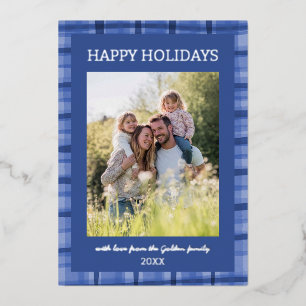 Watercolor Plaid Handmade Christmas Custom 5 Photo Foil Holiday Card