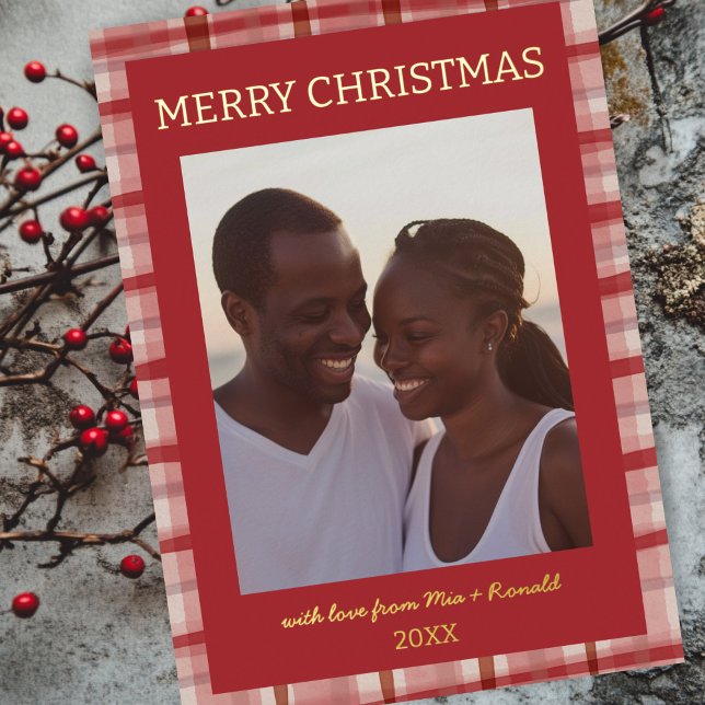 Watercolor Plaid Handmade Christmas Custom Photo Foil Holiday Card (Watercolor Red Plaid Handmade Christmas Custom Photo Foil Holiday Card
)