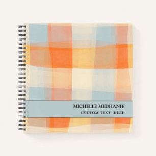 Watercolor Plaid Orange Cream Blue MONOGRAM   Notebook