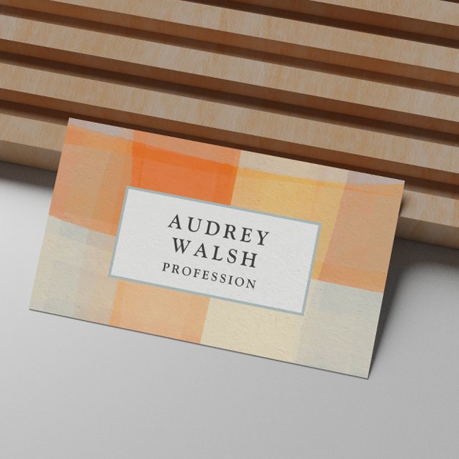 Watercolor Plaid Orange Cream Blue professional  Business Card (Creator Uploaded)