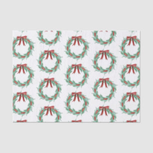 Watercolor Plaid Ribbon Wreath Christmas Tissue Paper