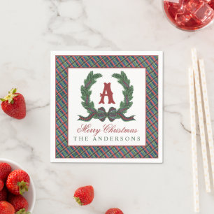 Watercolor Plaid Tartan Christmas Present Gift Napkin