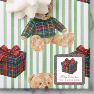 Watercolor Plaid Tartan Christmas Present Gift Square Sticker
