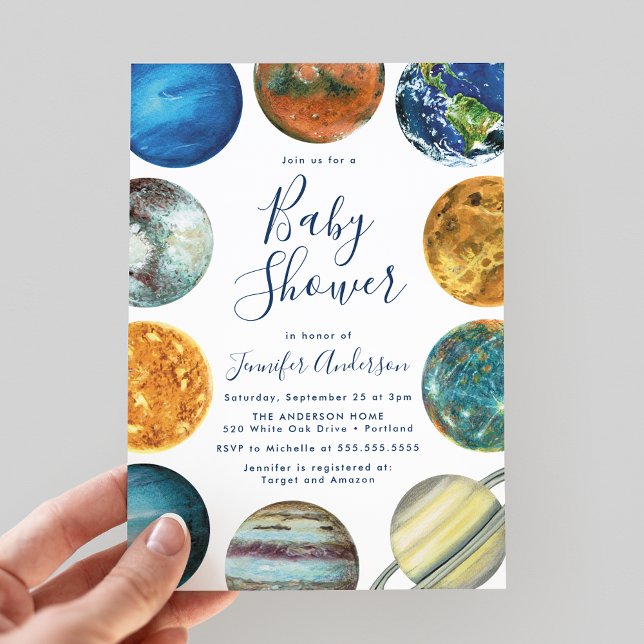 Watercolor Planets Solar System Baby Shower Invitation (Creator Uploaded)